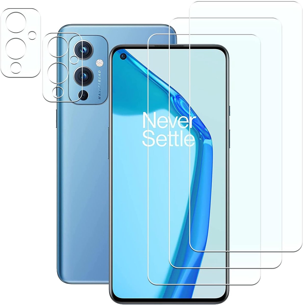 Beschermfolie van pantserglas, 3 + 2 stuks, compatibel met One Plus 9/One Plus 8T, 9H hardheid, anti-kras, anti-luchtbellen, HD-heldere beschermfolie voor One Plus 9/One Plus 8T