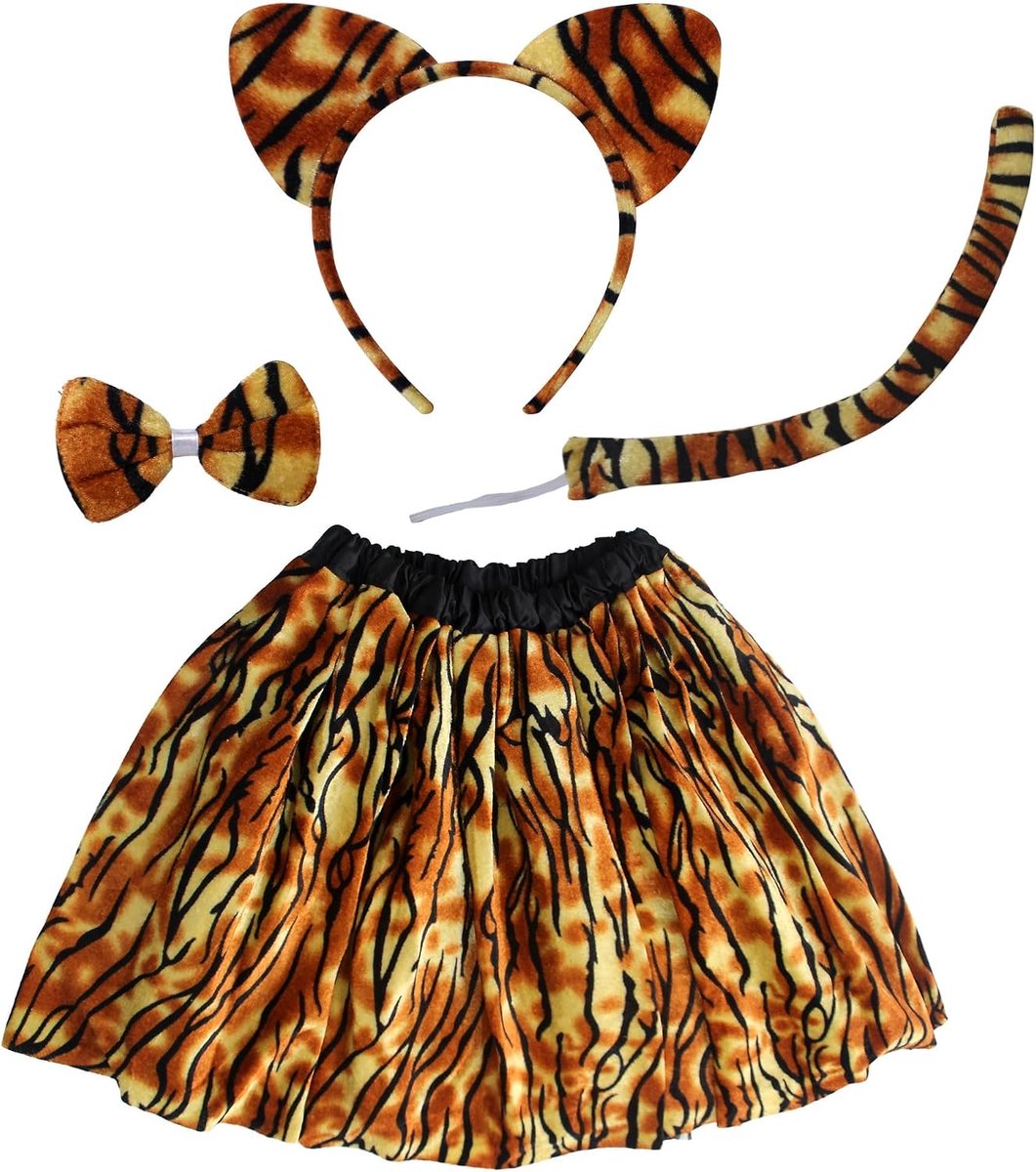 Damestostuum voor volwassenen, uniseks, tijger, koe, zebra of giraf, rok 40 cm, met tule print, carnaval, Halloween, themafeest