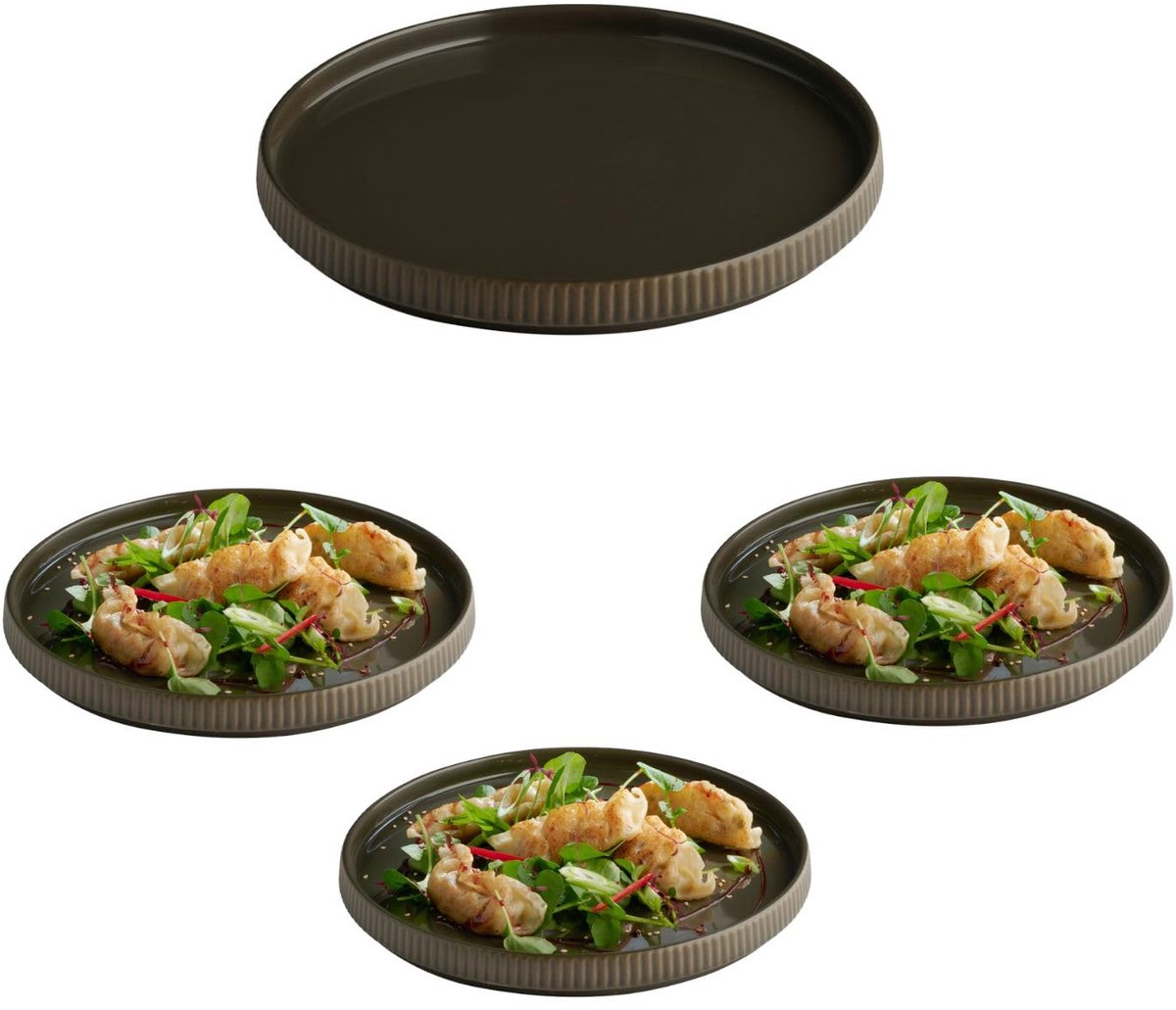 APS The Grid Dinerbord - Bordenset - Porseleine borden - Stapelbaar - Bruin - 23 cm (3 stuks)