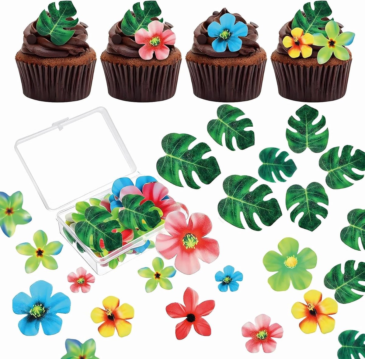 Bloemen voor taartdecoratie 83-delige set realistische wafelpapier taartdecoraties met hagelslag ideaal voor taartdecoratie en bloemtaarttoppers. Bloemen Wafelpapier