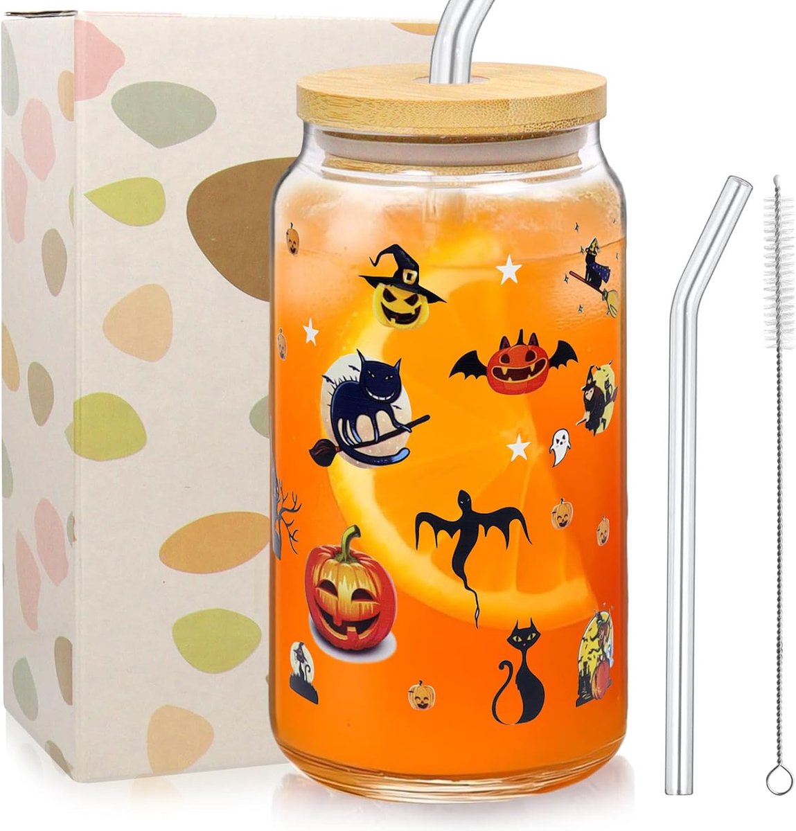 Mok, 500 ml drinkbeker met deksel en rietje, pompoenglas, Halloween-beker, drinkglas, herfst, pompoen, spookglazen mok voor vrouwen, Halloween, Thanksgiving, feest