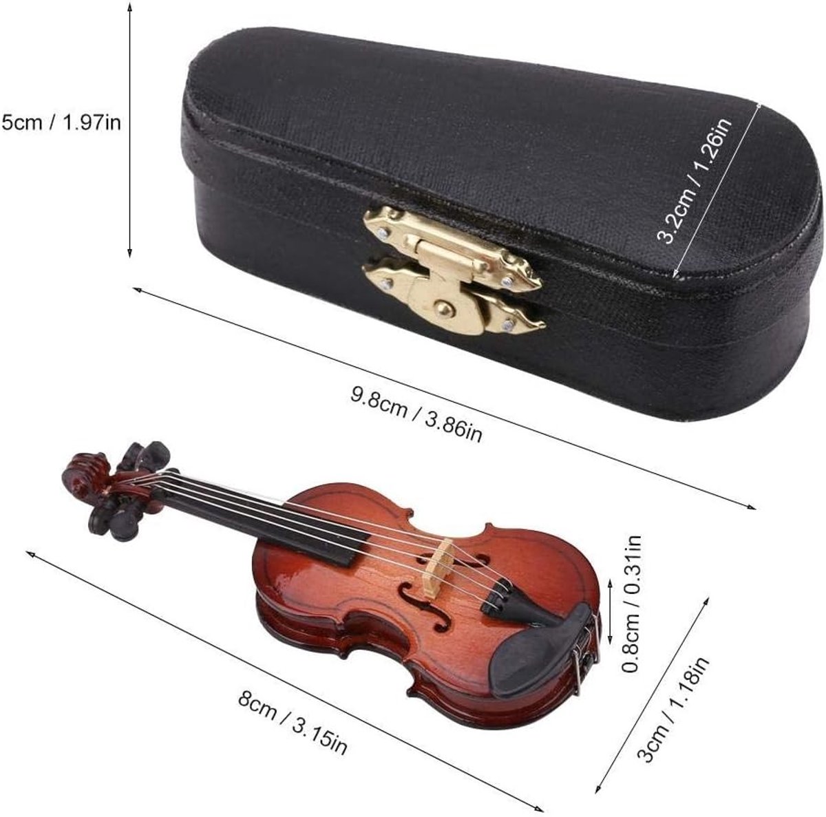Miniatuur Houten Viool 8 cm - Mini Instrument Model met Stand voor Poppenhuis Accessoires en Decoratie