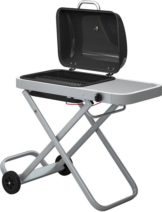Draagbare gasbarbecue-1 brander-2,5 kW-barbecuewagen met inklapbaar onderstel-grillrooster-bijzettafel-deksel-thermometer — afbeelding 2