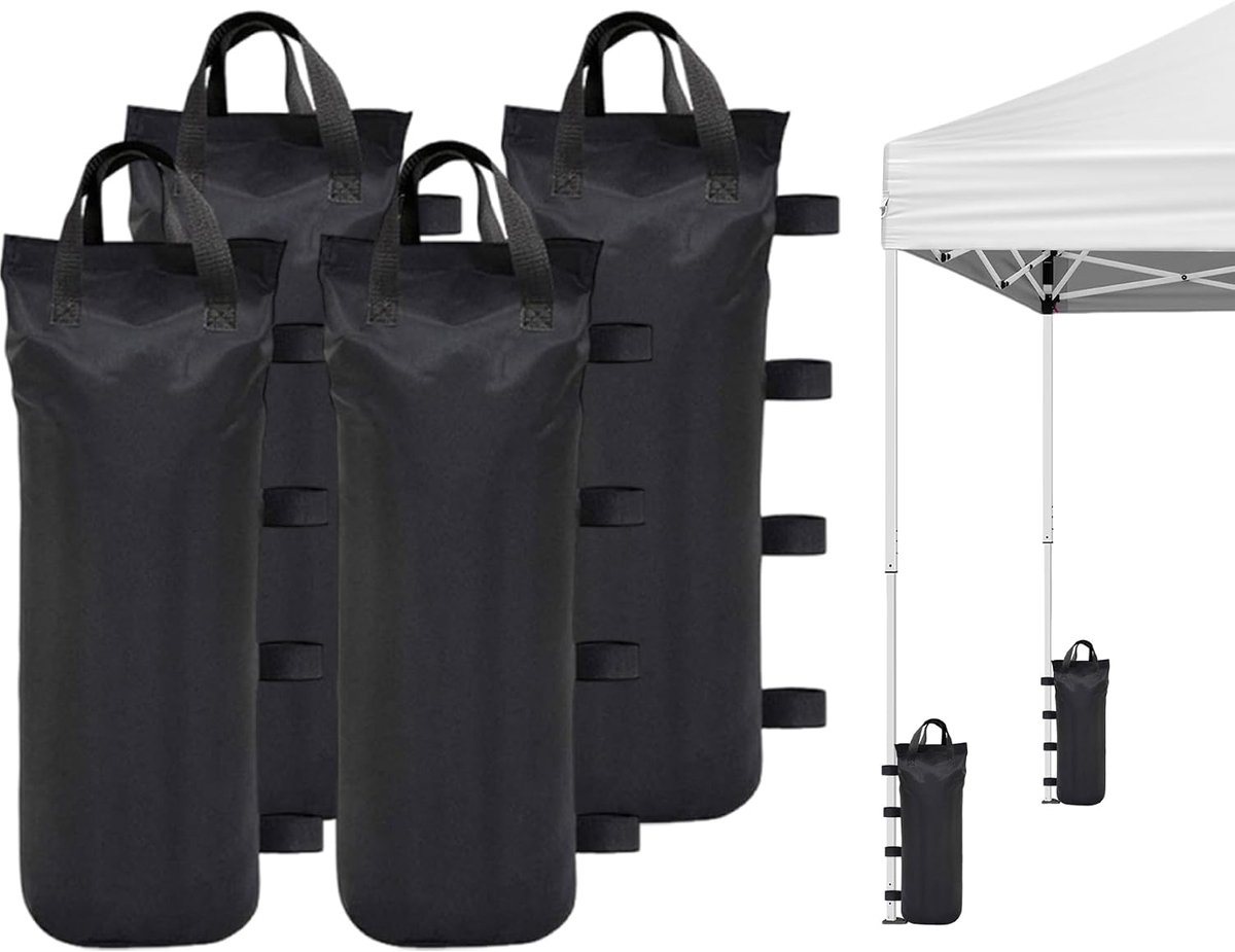 8 stuks - Gewichtszak - 20 x 50 cm - 10 kg - Zandzak voor het gewicht - Veiligheidstenten - Tenten - Zandzak voor het vullen van zand of steen - Geschikt voor eenvoudige tenten en tuinpaletten - Zwart