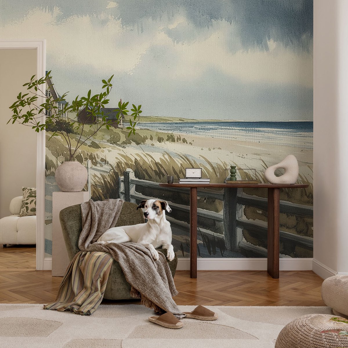 Coloray Vliesbehang - Wit Snellijm Behang - 104x70 cm - Strandduinen Muurschildering - Slaapkamer behang Landschappen - Fotobehang Vlies - Slaapkamer behang