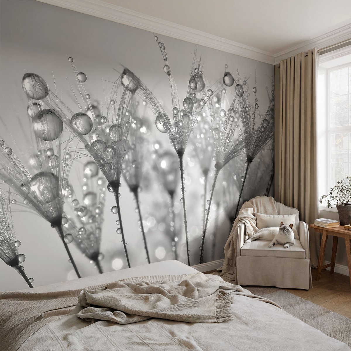 Coloray Vliesbehang - Wit Snellijm Behang - 104x70 cm - Natte Delicatesse Muurschildering - Gang behang Bloemen En Planten - Fotobehang Vlies - Slaapkamer behang