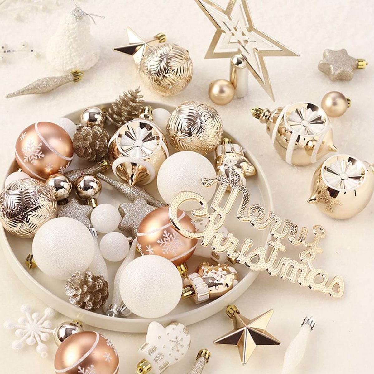 Kerstballen – Kerstornamenten Set - 70 stuks - Champagne-goud - onbreekbaar kunststof - kerstboomhangers - decoratie voor thuis en feestjes – foto 4