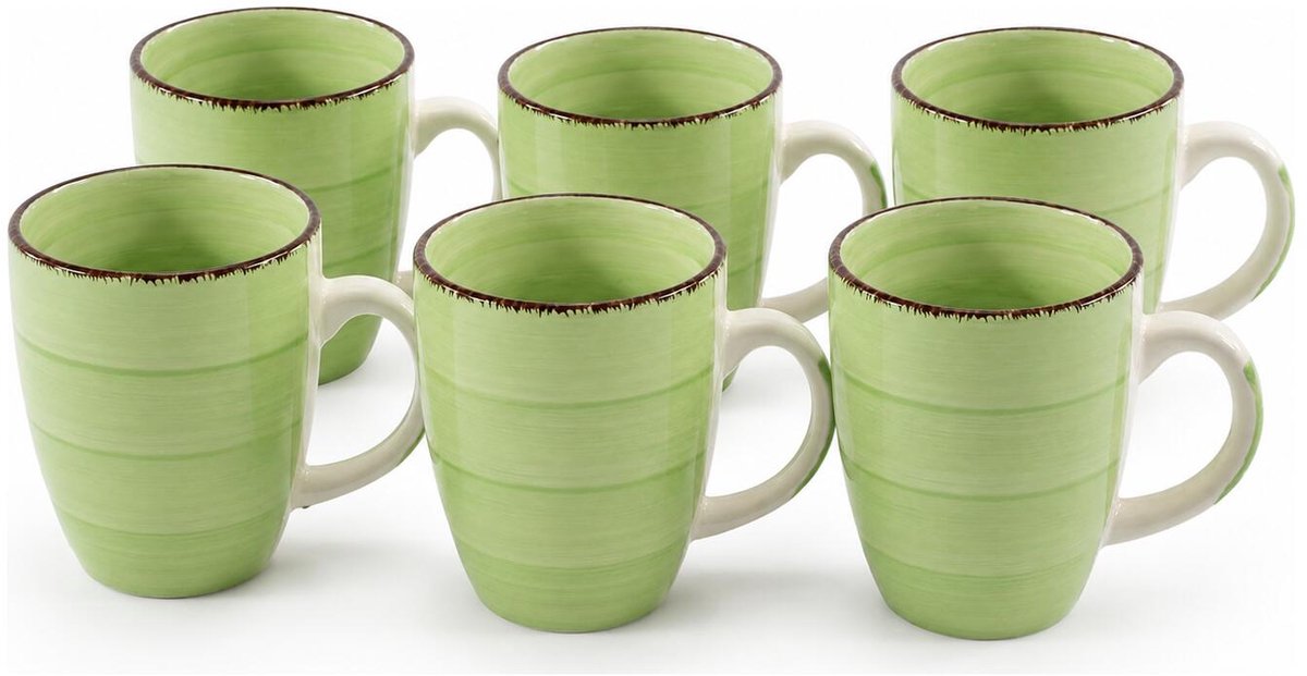 Bellatio Design Koffiemok Colourful Morning - 6x - groen - keramiek - 340 ml - theemokken