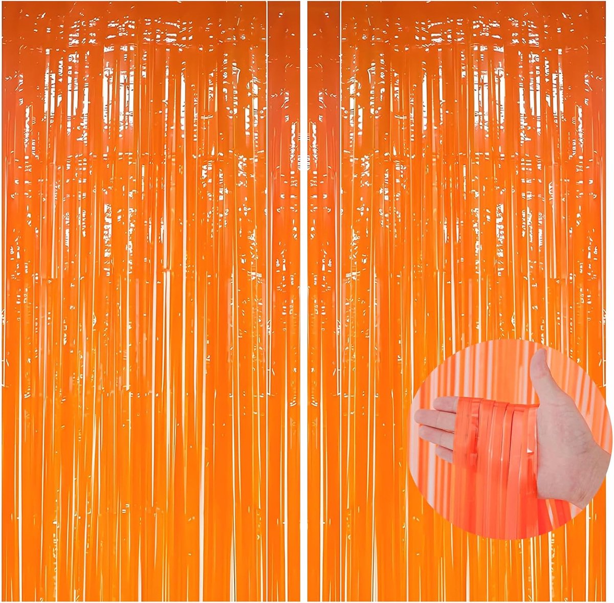 2 stuks oranje klatergoud gordijn achtergrond, 1 x 2 m macaron folie deurgordijn, pastel franje kwastje klatergoud achtergrond voor verjaardag, Halloween, afstuderen feestdecoraties