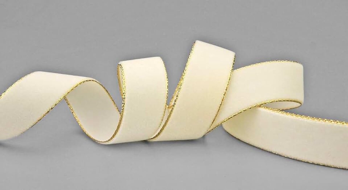 3 m x 16 mm fluwelen lint 564G crème goud fluweel met gouden rand fluwelen velours cadeaulint elegant geschenklint decoratie Kerstmis lint naaien