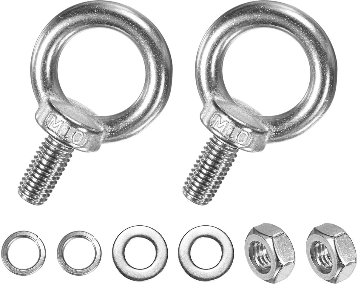 2 sets ogen van roestvrij staal M10 x 20 mm met moer en sluitring, buitendraad, schouderring, ogen voor het optillen van lengte 0,79 inch voor ophanging/bevestiging