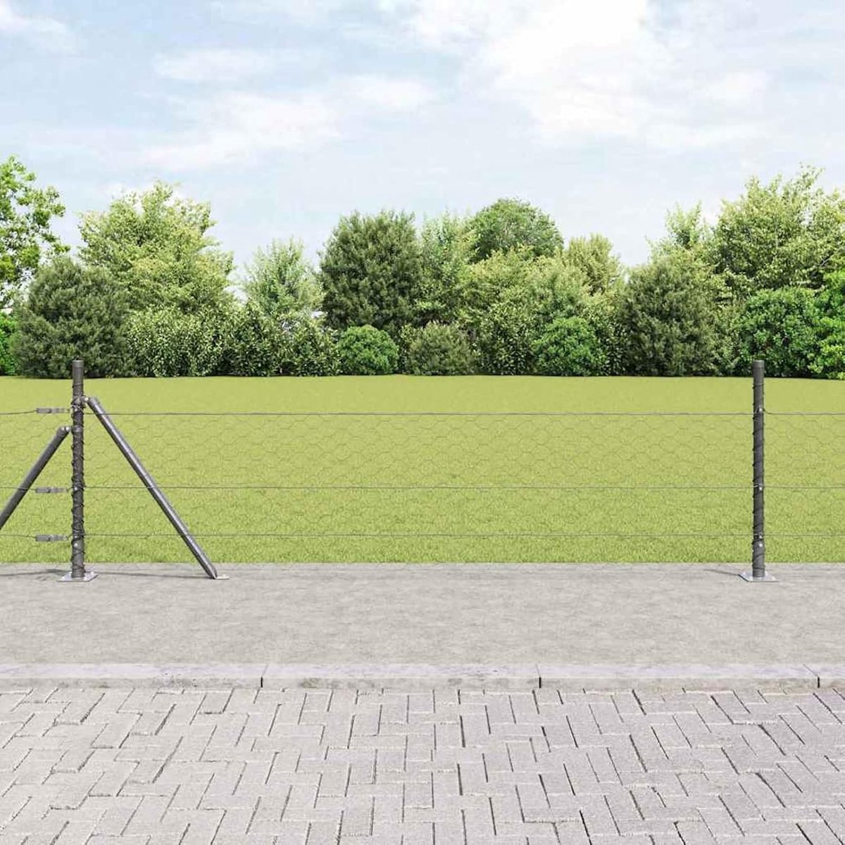Palen met basisplaten 13 stuks Ø 32 mm 50 cm verzinkt staal, hekstangen metalen palen voor draadhekken, tuinhek, weidehek buiten, 3353680