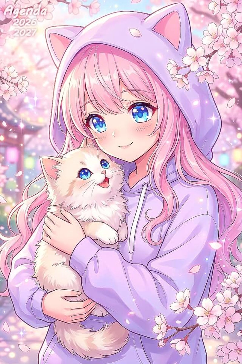 Scolaire 2026 2027: Chat Fille Kawaii & Animaux Manga Animé Mignon | Journalier Pratique Beaucoup d'espace pour noter de Septembre à Juillet ... Primaire, Collège, Lycé, CP, CE1, CM1 e