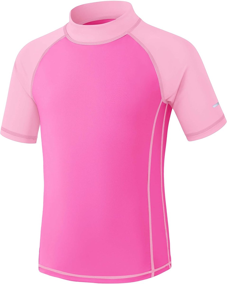 UV-shirt voor kinderen, korte mouwen, zwemshirt UPF 50+, zonnebescherming, zwemshirt, Rashguard met reflecterende strepen, sneldrogend, chloorbestendig, 3-14 jaar