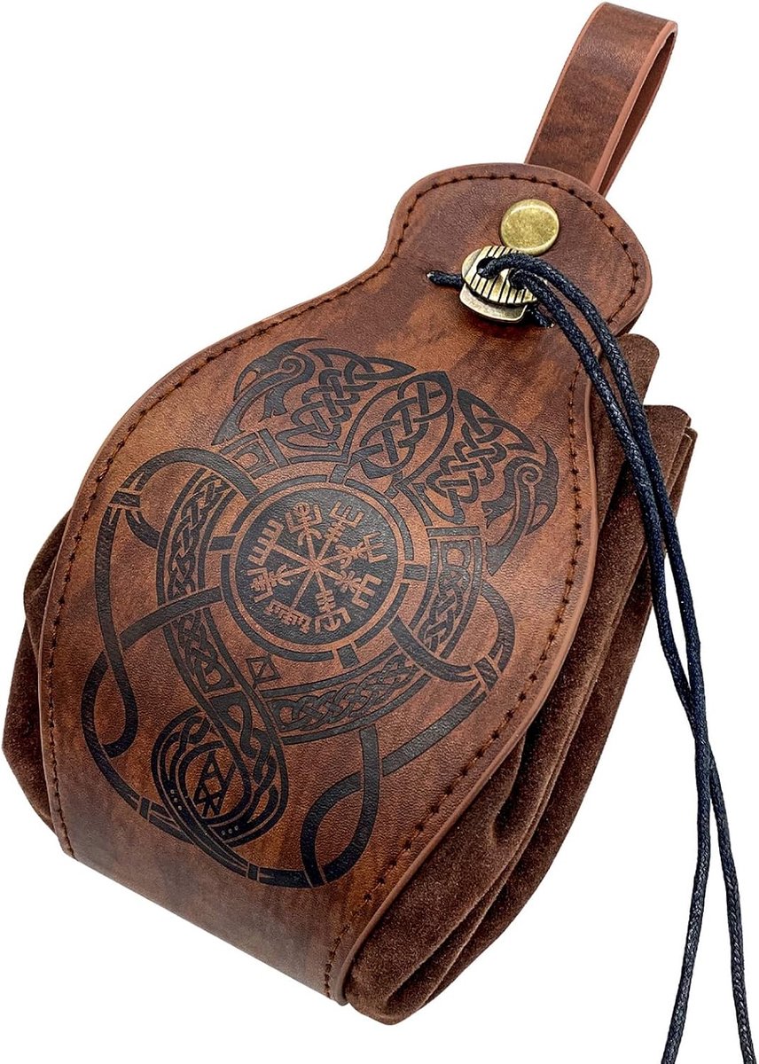 Riem zakje Middeleeuwse lederen etui bruin koord portemonnee Viking Compss heuptas Retro dobbelstenen portemonnee Renaissance Fanny Pack voor LARP Cosplay