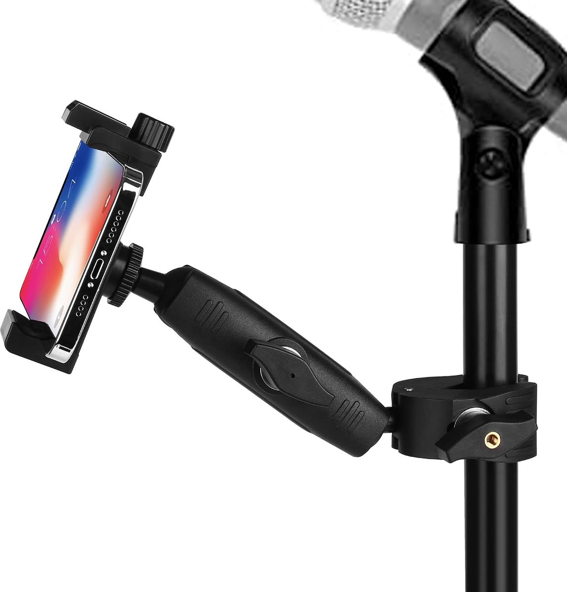 Boom Microfoon Microfoon Stand Telefoonhouder Mount met Lange Arm en Super Klem 360° Rotatie voor Telefoon 14 13 12 11 MAX Pro Samsung Galaxy S22 S21 Google Pixel, 3,5 tot 7 inch Smartphone