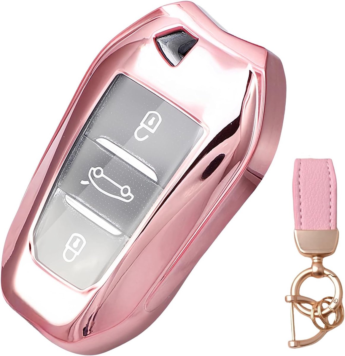 Auto-accessoires voor Citroen Berlingo XL 2018-2024 2025, sleutelhoes en sleutelhanger, sleutelbehuizing, siliconen sleutelkaart, hoes (roze)