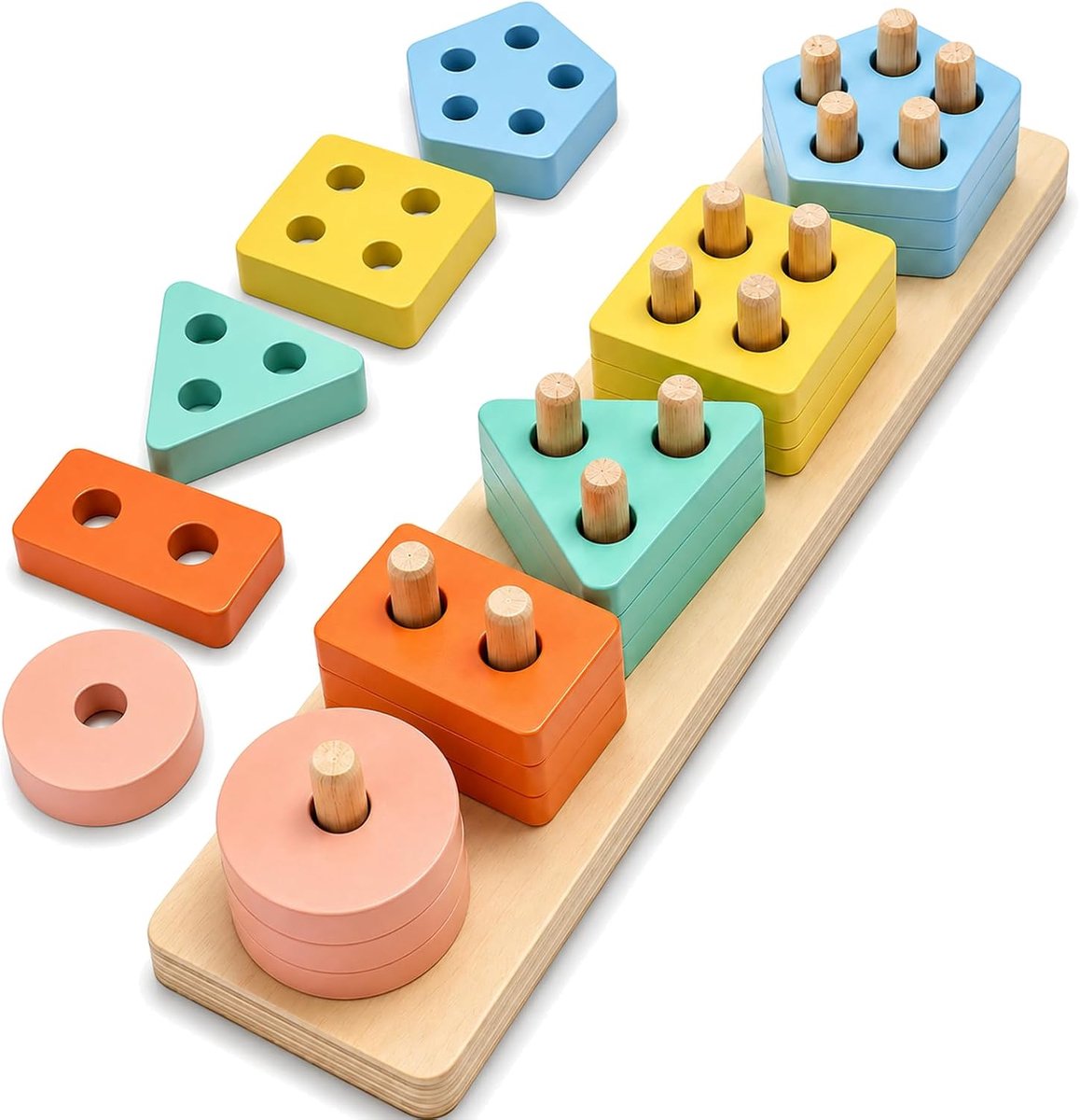 Stapel Speelgoed voor 18 Maanden Peuters, 1 2 3 Jaar Oude Jongens Meisjes, Houten Vormenstoof & Kleurmatch Blokken, Educatieve Sensorische Leer Puzzel, Cadeau Pasen Verjaardag of Feestdagen