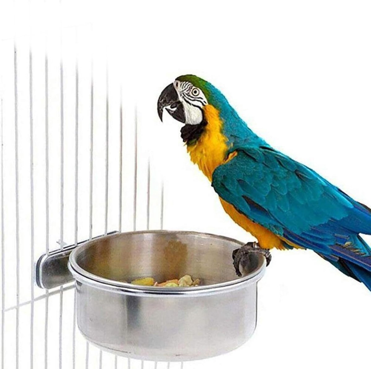 4 stuks vogelvoederbakken om op te hangen, roestvrijstalen vogelbak, voederkom, waterschaal, vogelkooi accessoires, voor valkparkieten, parkieten, kooischalen met klemhouder