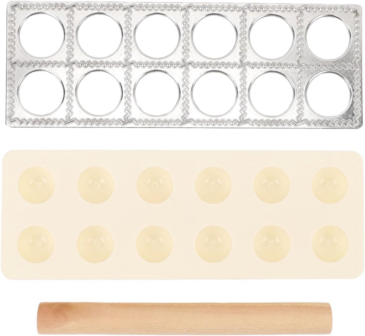 Maker Press, Ravioli Press molds Set met Houten Deegroller, Vierkanten Ravioli Stamp Maker, Ravioli Sealer Pasta Making Kit voor Familiekeuken en Restaurant