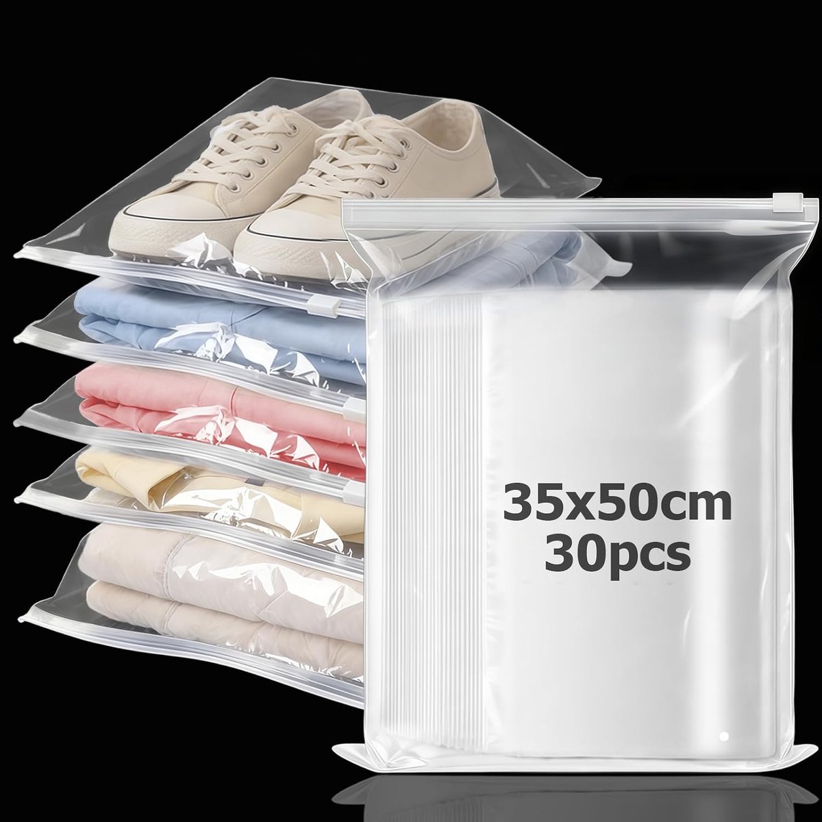 Zakken met ritssluiting, 30 stuks, 35 x 50 cm, M, voor kleding, reizen
