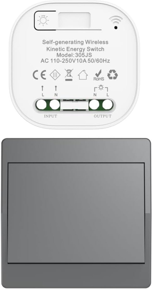 Draadloze kinetische schakelaarset zelfaangedreven lichtschakelaars RF draadloze kinetische schakelaar batterijloze draadloze radioschakelaars (Gray 1Gang 1V1 EU)