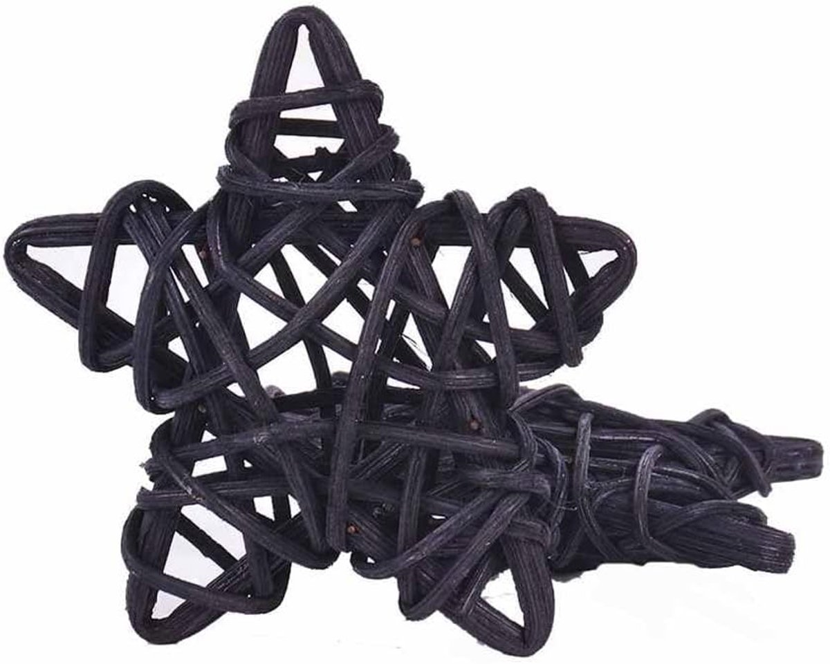 12 stuks rotan sterren, 9 cm, natuurlijke rotanballen, pentagram, geweven hanger, ster, scherpe wilgenballen, decoratie voor bruiloft, tafel, kerstboom, huis, tuin, zwart