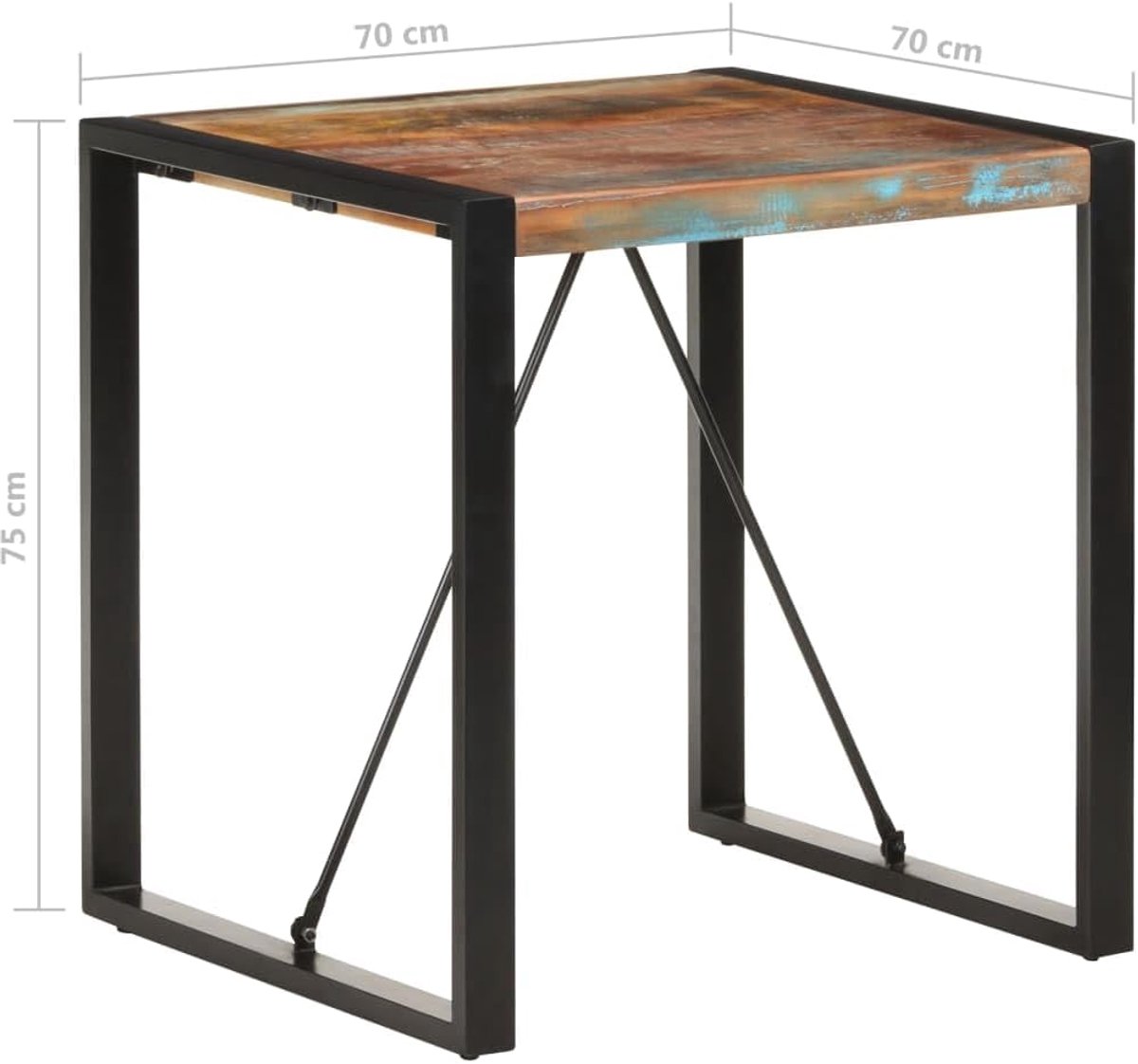 Eetkamertafel, 70 x 70 x 75 cm, gerecycled massief hout