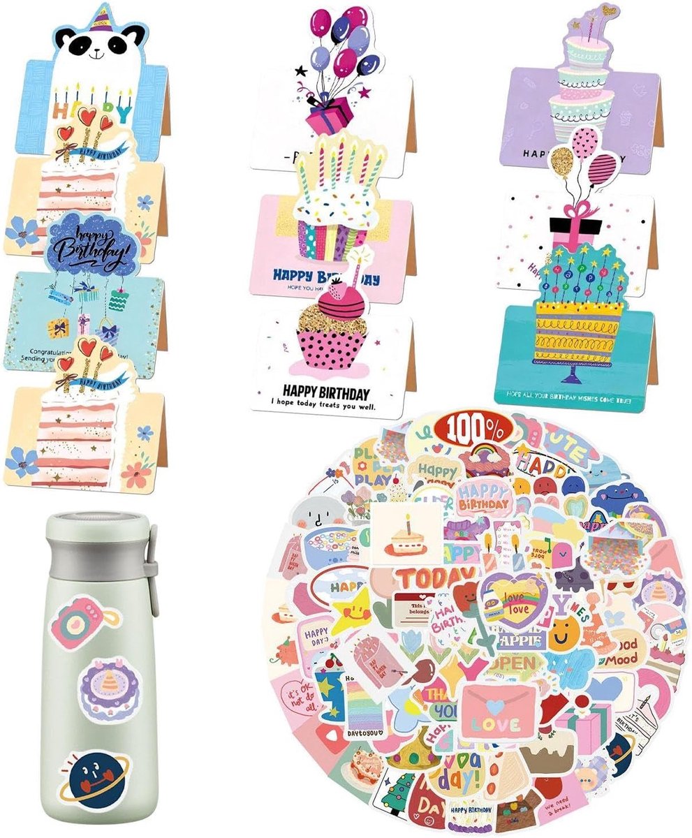 Wenskaarten, 90 Leuke Stickers, Opvouwbare Verjaardagskaarten, Waterdichte Graffiti Stickers.