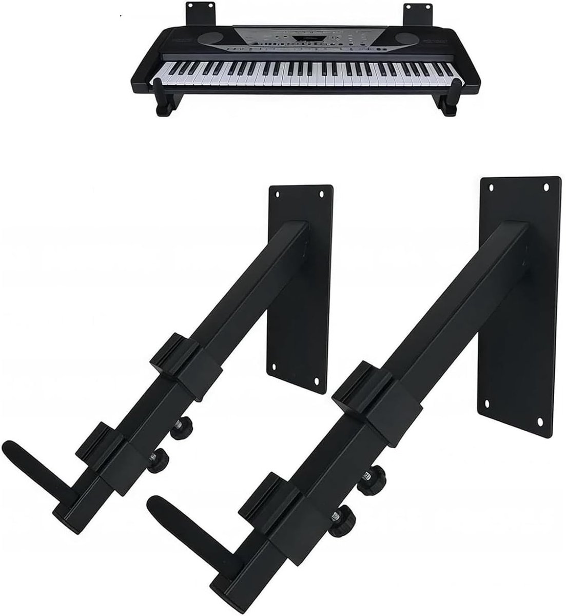 2 x muziektoetsenbordhouder, wandhouder voor elektronisch toetsenbord en gitaar, wandhaak met telescopische armen, houder voor muziekinstrumenten voor thuisstudio