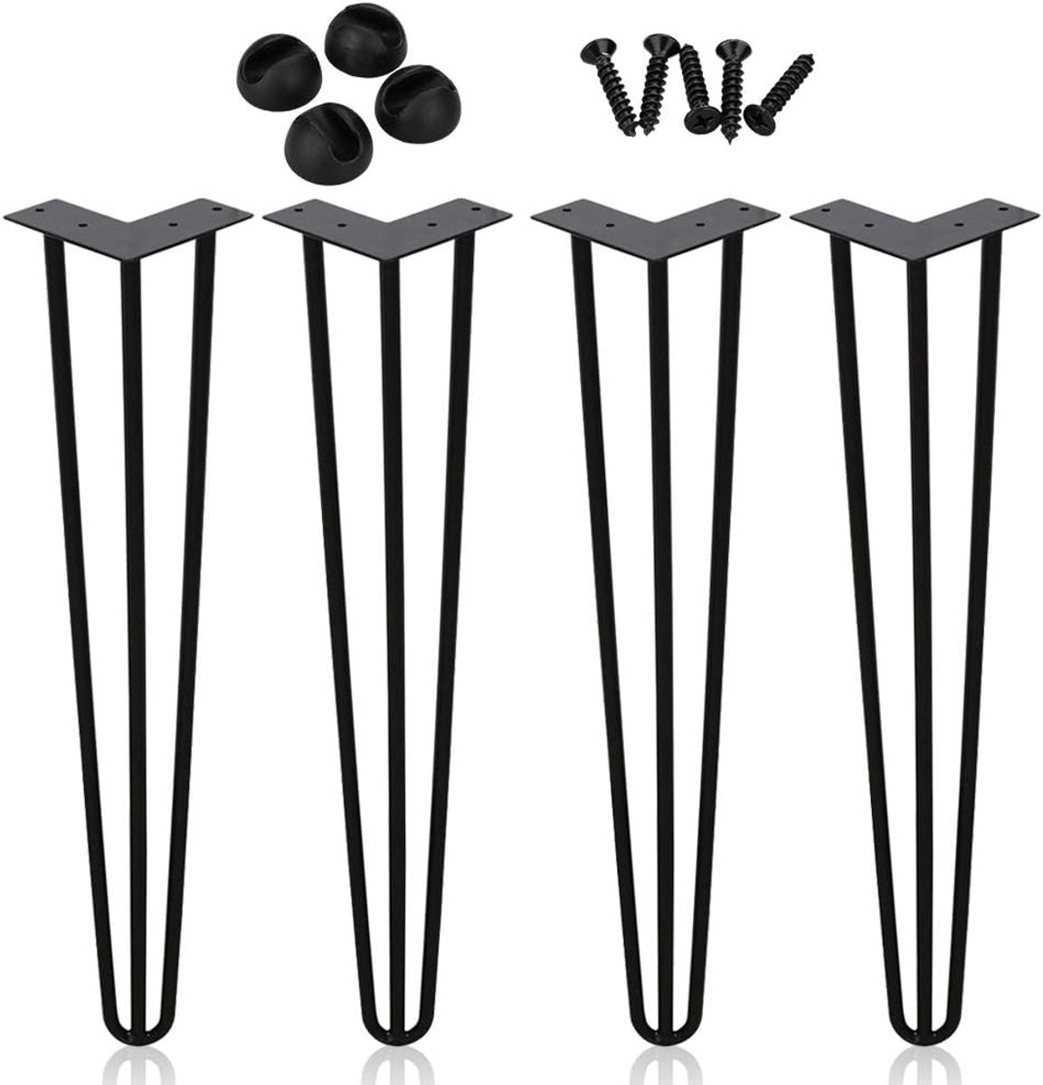 Poten, metaal, zwart, tafelonderstel, haarspeld tafelpoot, 12 mm, stalen haarspeldpoten met 3 stangen, 61 cm, 4 stuks