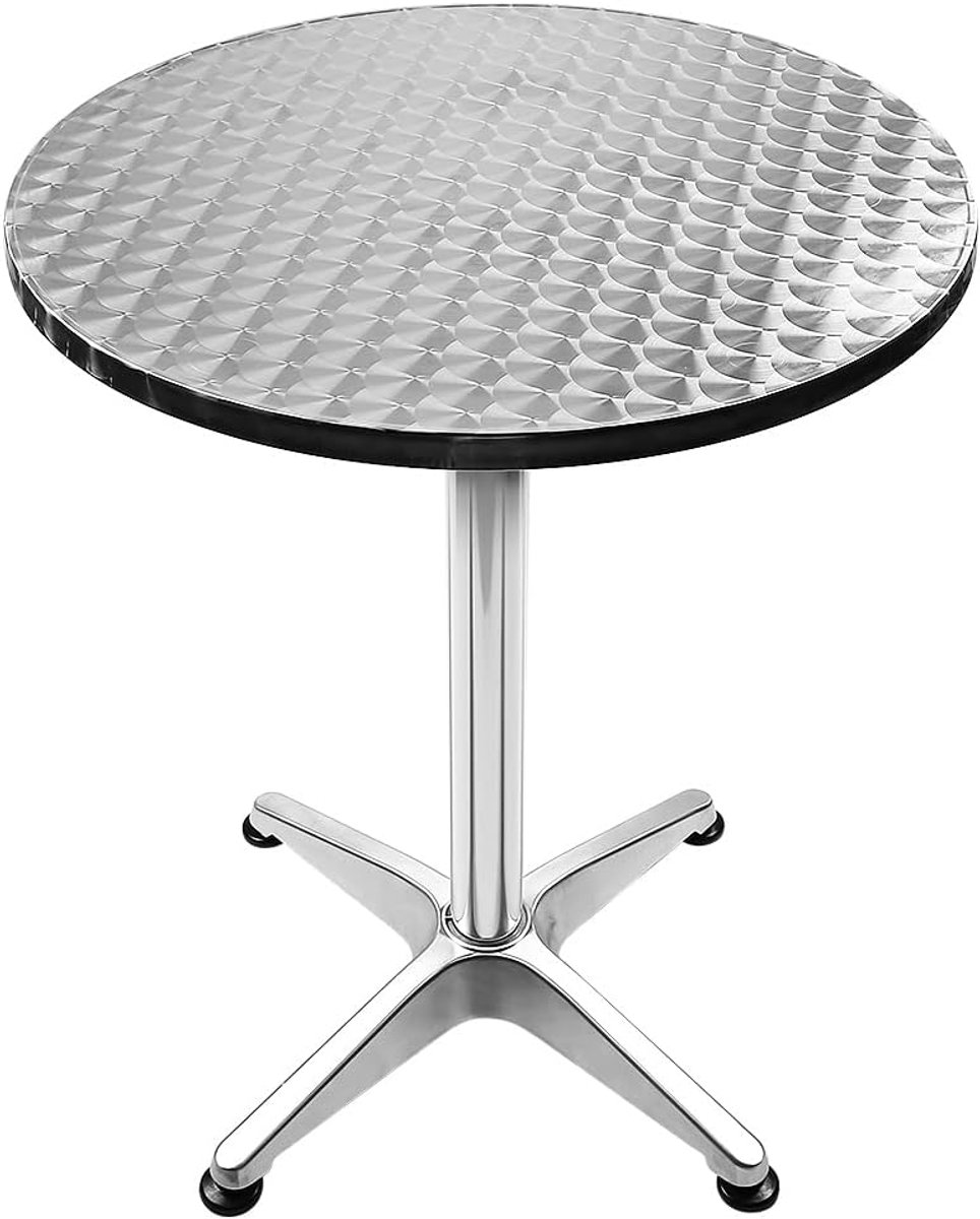 2-in-1 statafel, bistrotafel in roestvrij staal en aluminium, in hoogte verstelbare statafel, 70 of 110 cm, binnen en buiten, bartafel, bistro, eetkamer, inklapbaar, Ø 60 cm, 60 x 60 x 70/110