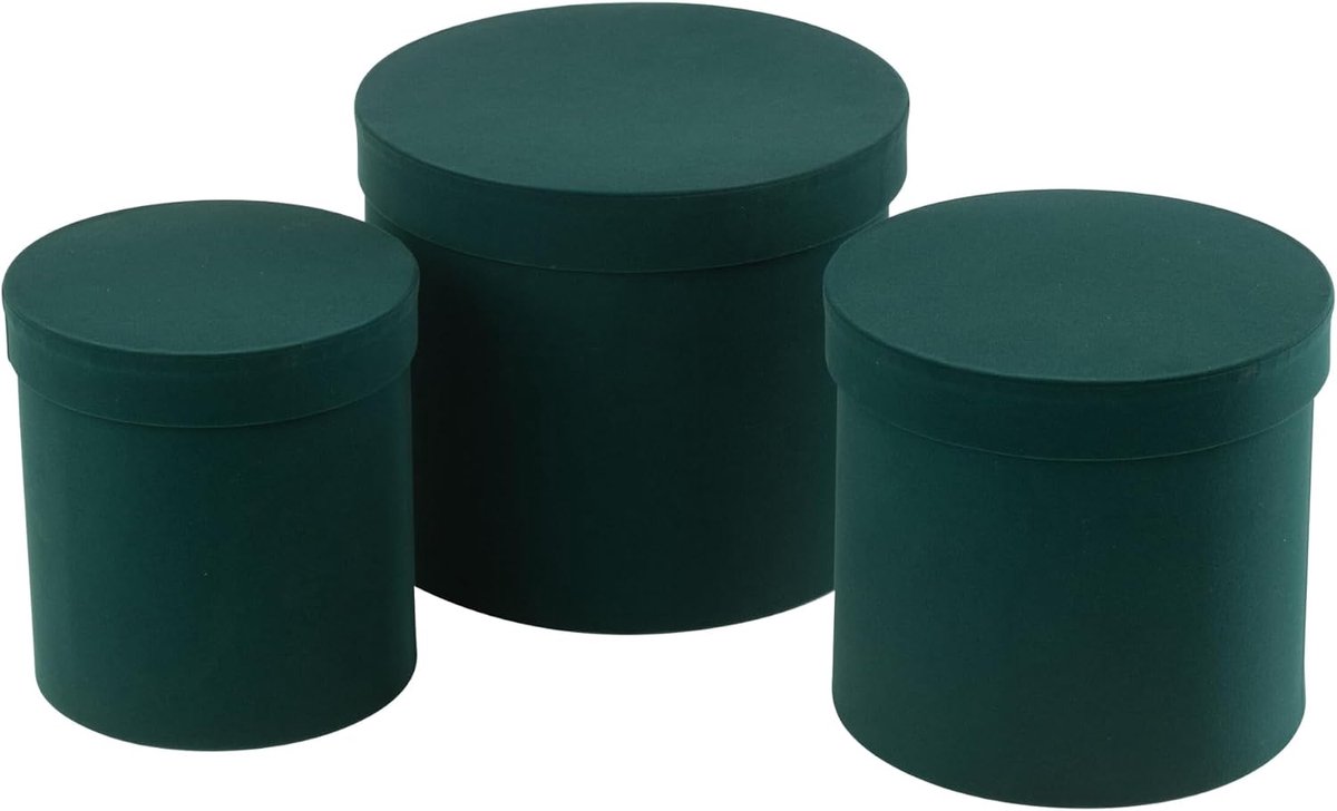 Set van 3 ronde fluwelen papieren dozen groen