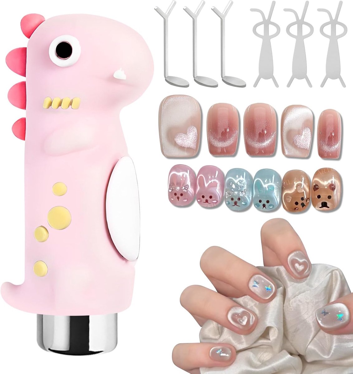 Dailygoods- Nagelkunstset Siliconen - Kattenoogtool - Magneet voor Gellak - Konijnen/Hartstijlen - 7 x Nail Art Tools - Professioneel Gebruik - Nailar