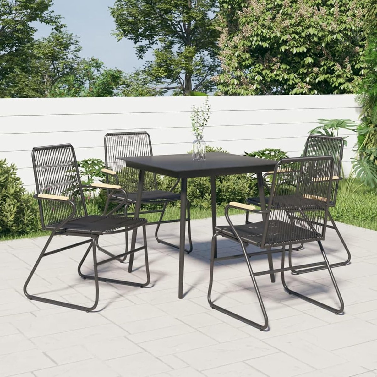 Tuinstoelen, ligstoelen, tuinstoel, terrassen, zitmeubel, campingstoel, tuinstoel, stoel, terrasstoel, 4 stuks, zwart 58 x 59 x 85,5 cm PVC rotan