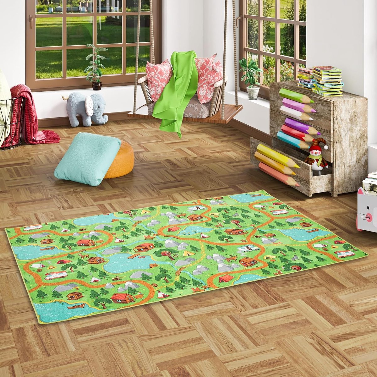 Spelen tapijt camping groen in 17 maten
