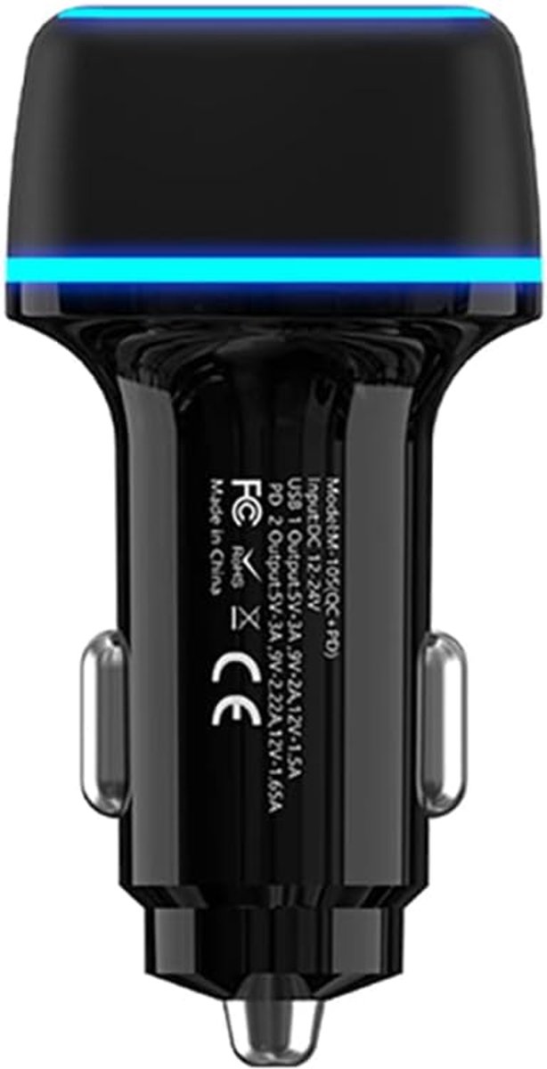Autoladers, sigarettenaansteker USB C & USB Car Charger [PD+QC3.0] autolader USB snel opladen (zwart), XL-B2