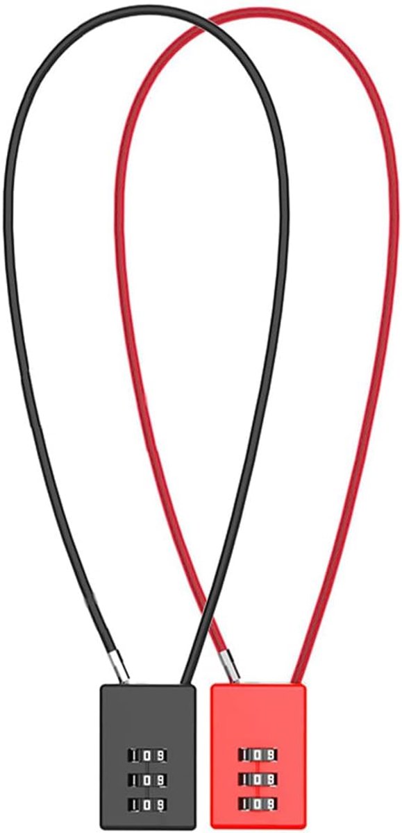 Dailygoods- Combinatieslot 3-cijferig - Set van 2 - Verstelbaar Kabelslot 50 cm - Hangslot voor Koffers - Geschikt voor Archiefkasten - Duurzaam Mater