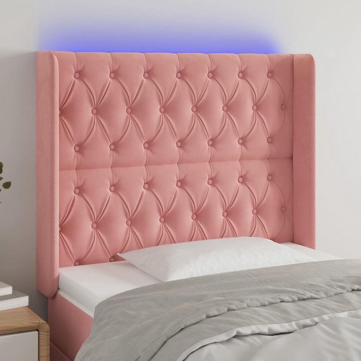 Led-hoofdeinde, roze, 93 x 16 x 118/128 cm, fluweel, hoofdeinde voor boxspringbedden, slaapkamer, hoteldesign 3124425