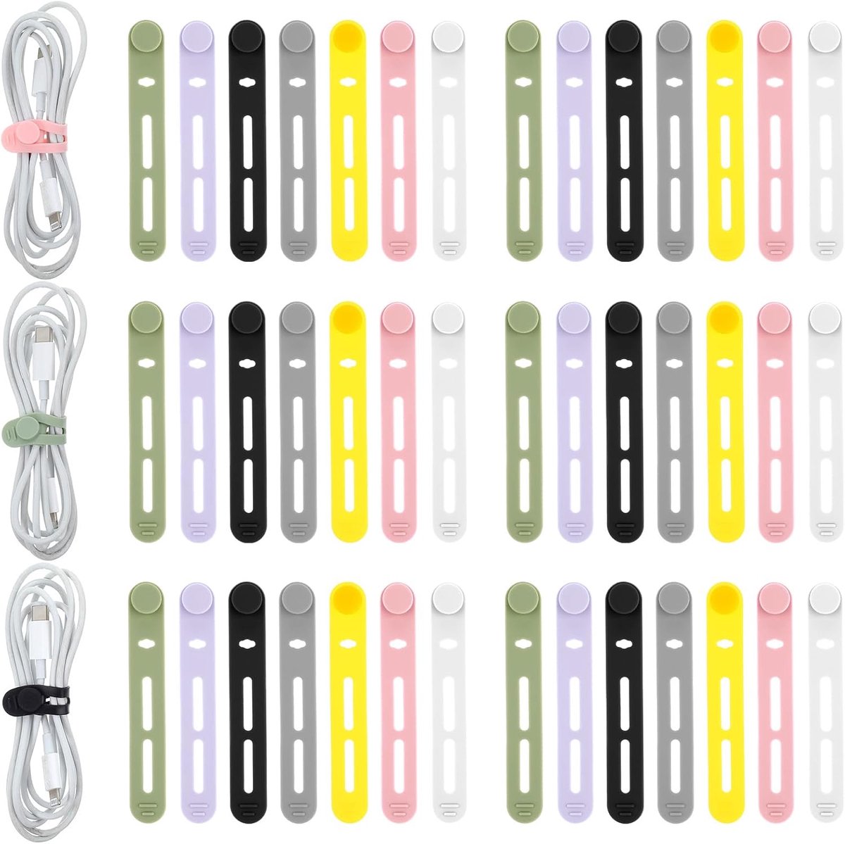 Dailygoods- Kabelbinders Herbruikbaar 42 Stuks - Silicone Kabelbinders - Resealable Kabelbinders - Multicolor Kabel Organizer - 8 cm x 1 cm - Perfect