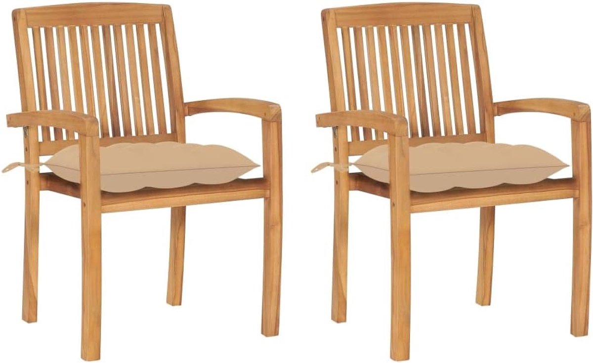 Tuinstoelen, 2 stuks, beige kussens, opvouwbare vintage terrasstoelen met lattenbodem en armleuningen, belastbaar tot 110 kg