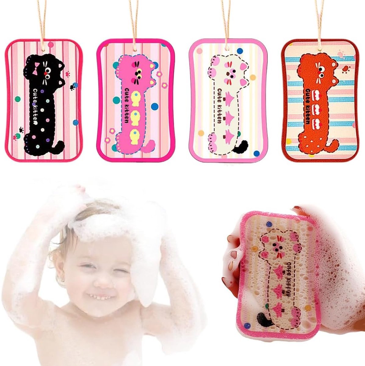 Dailygoods- Babyspons 4 Stuks - Hydrofiele Spons - Konjac Spons - Natuurspons - Badsponsen met Scrubzijde - Willekeurige Stijl - Badspons