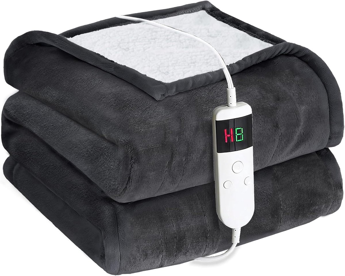 warmtedeken met automatische uitschakeling, 130 x 180 cm, 10 verwarmingsstanden en 8-uurs timer, oververhittingsbeveiliging, machinewasbare verwarmingsdeken voor thuis en op