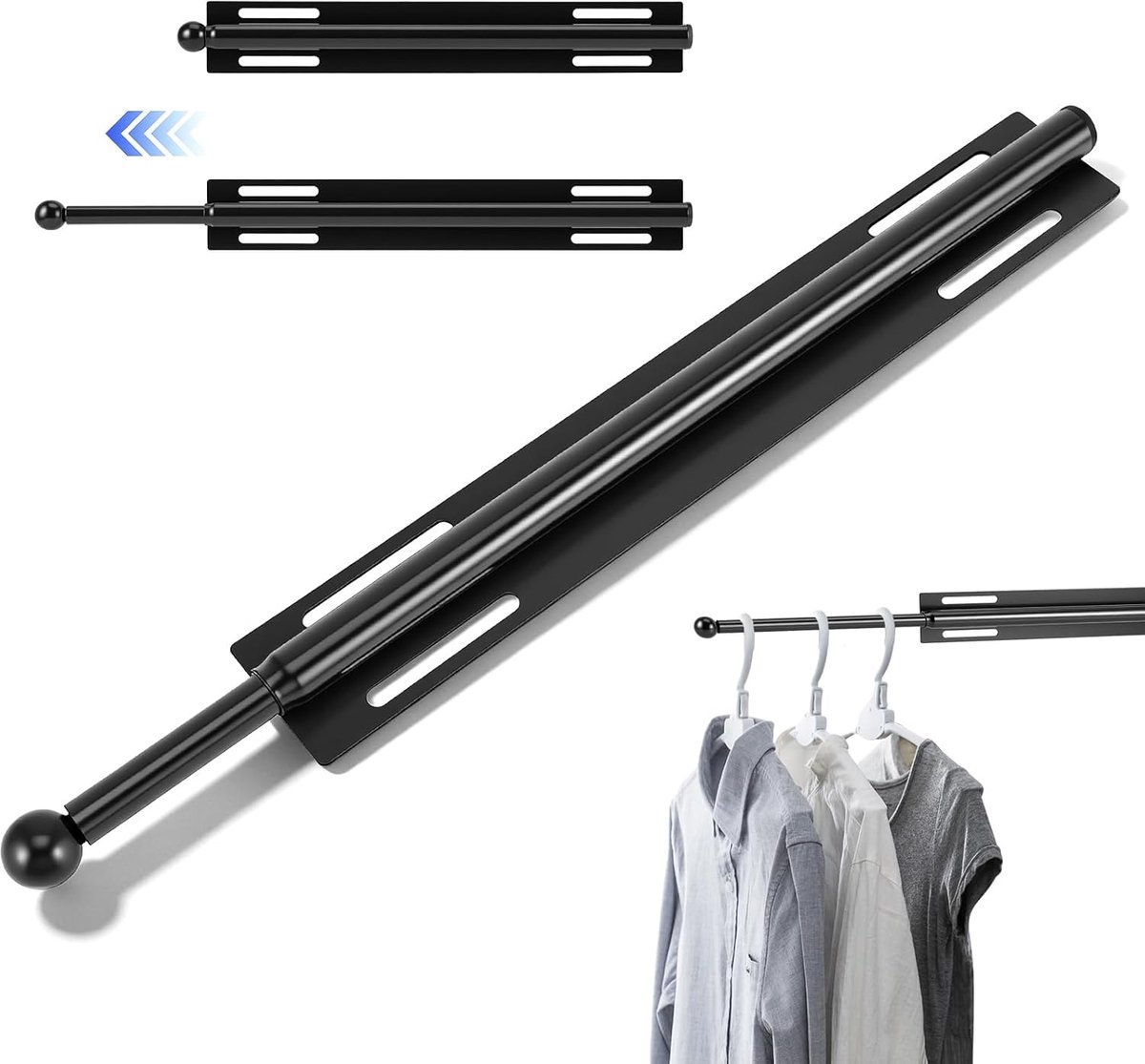 kledingstang, verstelbare kledingstang van 30,5 cm, ruimtebesparende telescoopstang voor kledingkast, metaal 21 mm, voor broeken en overhemden, zwart