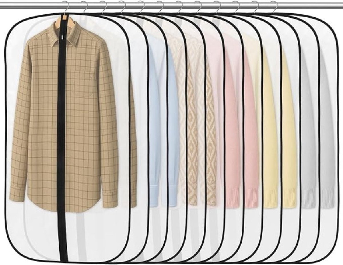 Livatto 12 stuks transparante kledinghoezen 60x100 cm met rits - stofdichte kledingzakken voor shirts, jassen en jurken