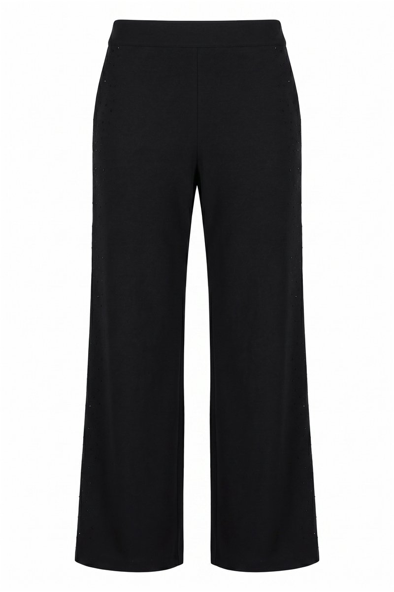Ulla Popken - Dames - Broek siersteentjes wijde rechte pijpen - Zwart - Maat 46