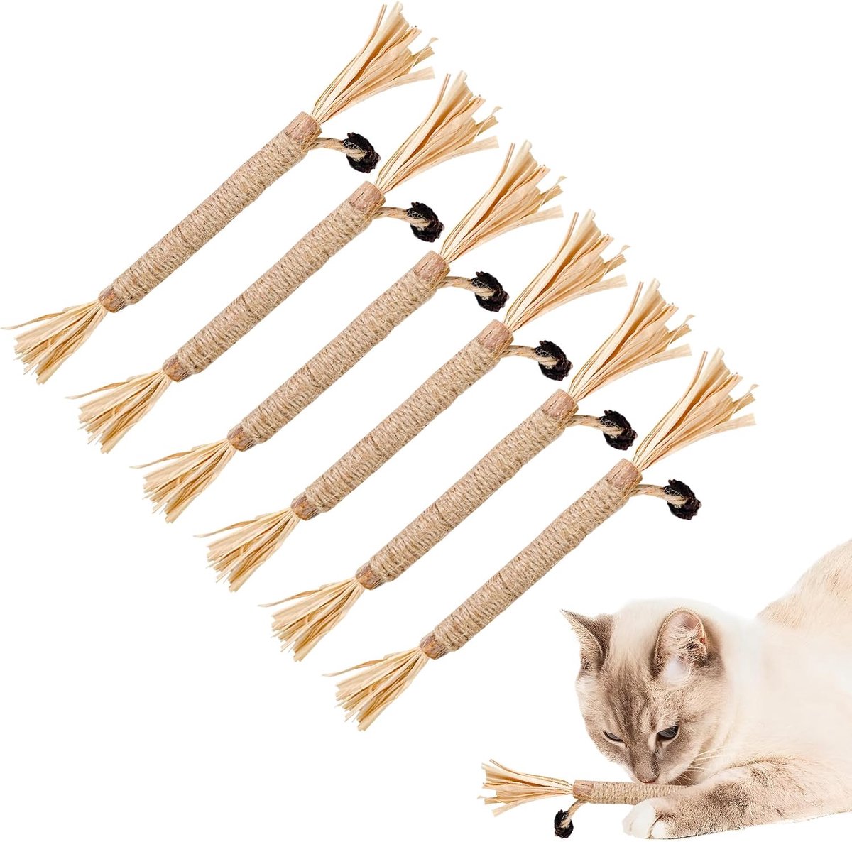 6 stuks Matatabi Sticks voor het slijpen van tanden, kattenmunt, speelgoed voor katten om te spelen, kattensticks voor tandverzorging en tegen slechte adem