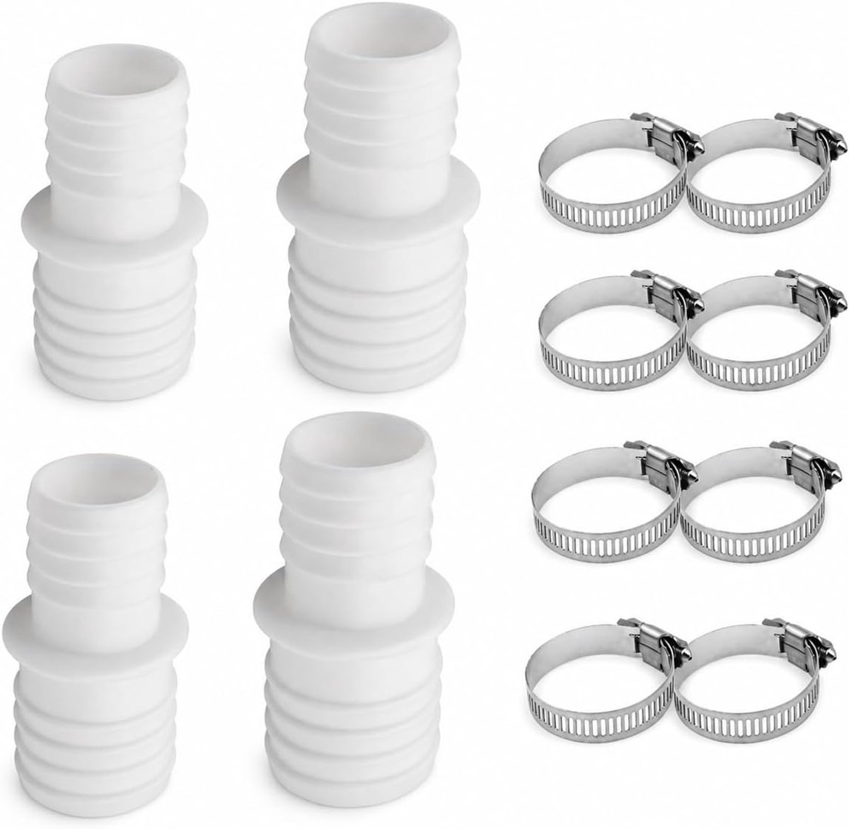 32 naar 38 mm voor tuinzwembad, 2 stuks zwembadslangadapter met 4 roestvrijstalen slangklemmen, slangadapter voor zwembadpomp, zandfilter en zwembadslangen
