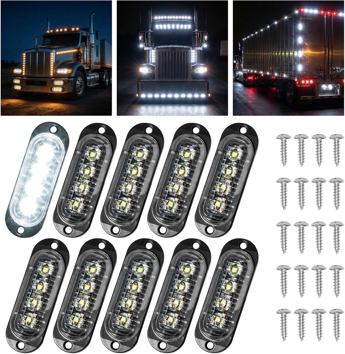 10 stuks begrenzingslampen, aanhangers, positielampen, aanhanger met 4 lampen, 12/24 V, 3000 K, waterdicht, universele zijmarkeringslichten voor bus, caravan, vrachtwagen, auto