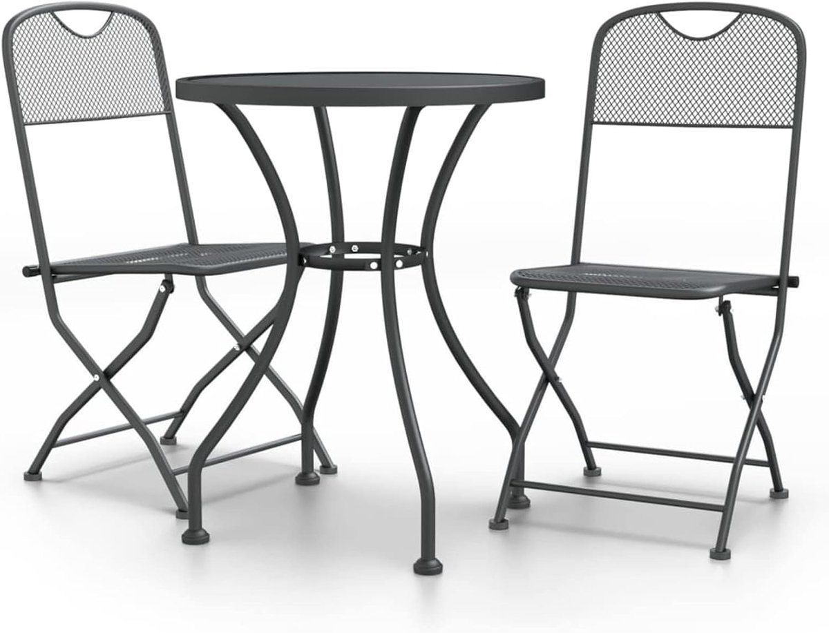 3 Stuk Tuin Eetkamer Set Tuinmeubilair Patio Set Tuintafel Stoelen Serre Binnen/Buiten Eetkamer Set Uitgebreid Metalen Mesh Antraciet